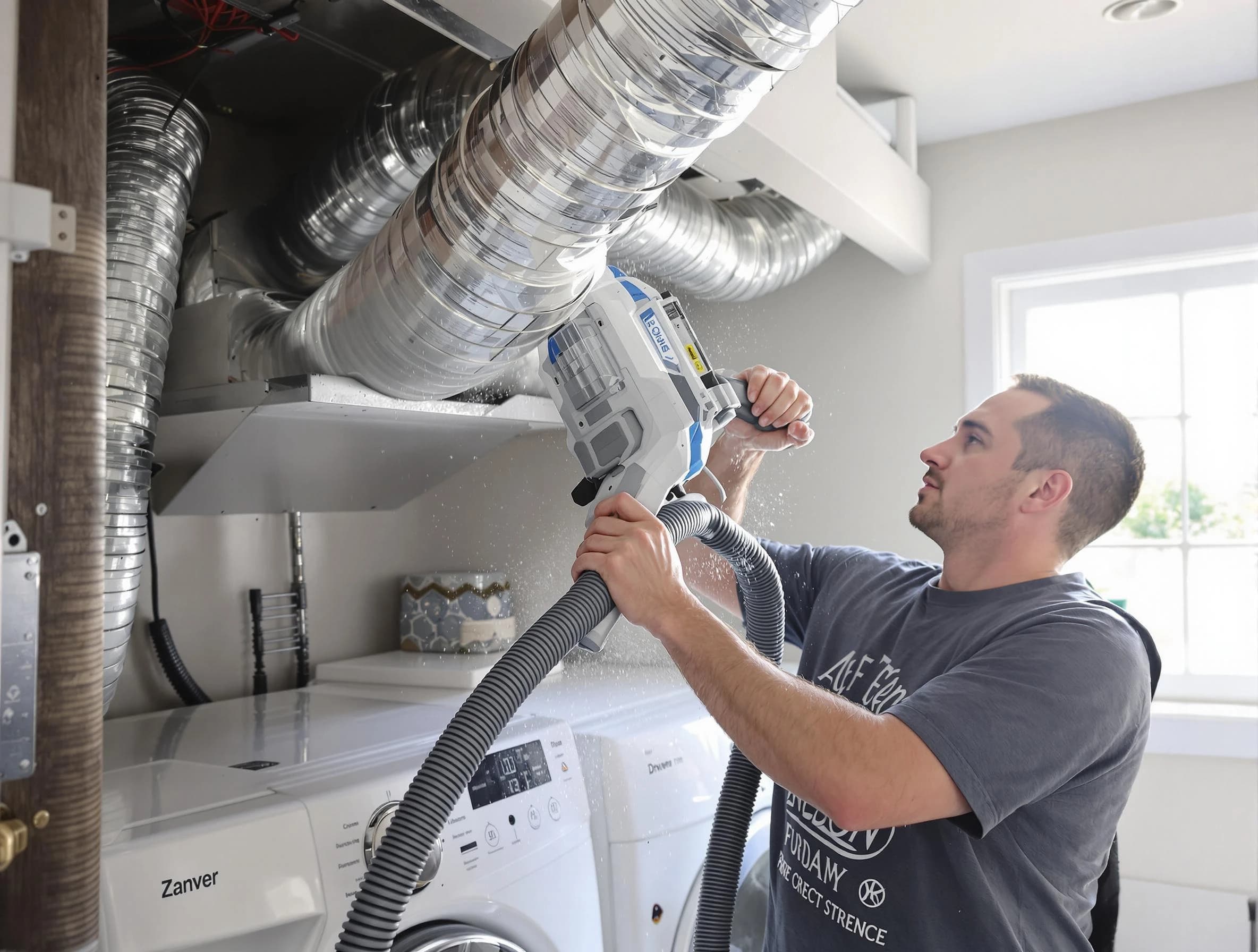 Kingfisher Dryer Vent Cleaning specialist cleaning deep within a dryer vent duct system in Kingfisher
