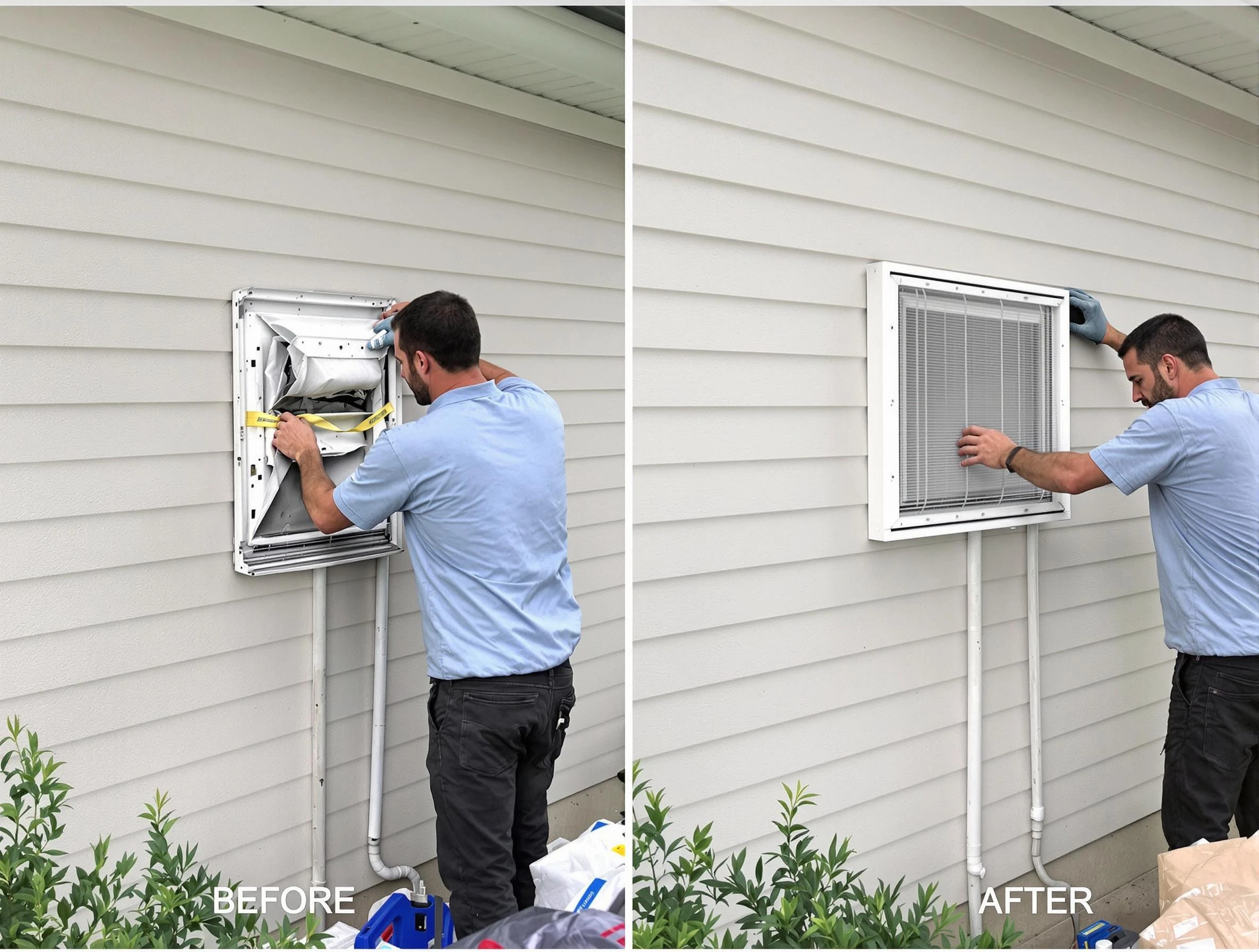 Kingfisher Dryer Vent Cleaning technician installing high-quality dryer vent cover at a residential property in Kingfisher